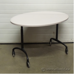 Steelcase Off White Oval Mobile Rolling Height Adjustable Table